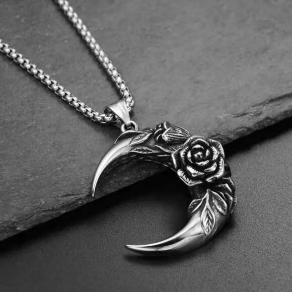 Goth Crescent Rose Moon Necklace - Picture 3 of 5